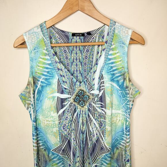 Apt 9 Sublimation Top Beaded Jewel Sleeveless Geometric - Picture 2 of 9